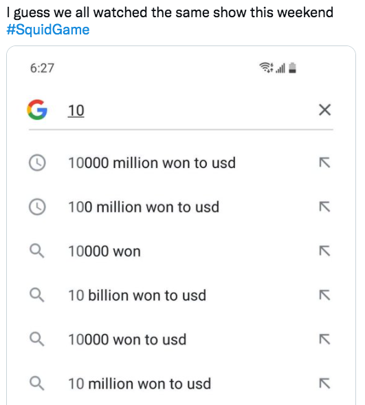 squid game memes - document - I guess we all watched the same show this weekend G 10 10000 million won to usd 100 million won to usd Q 10000 won Q 10 billion won to usd 10000 won to usd 7 7 10 million won to usd