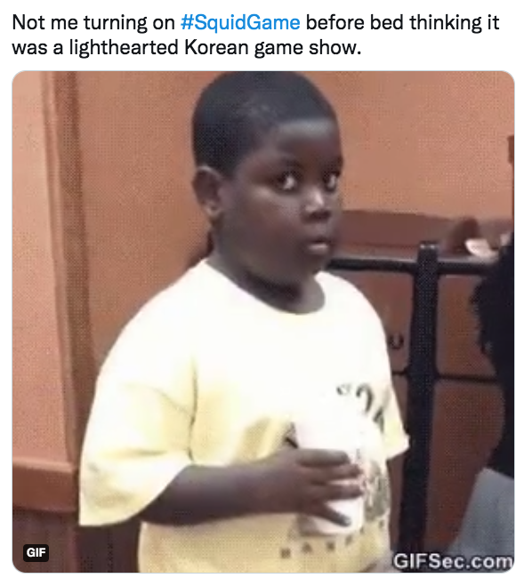 squid game memes - looking at each other meme - Not me turning on before bed thinking it was a lighthearted Korean game show. Gif GIFSec.com