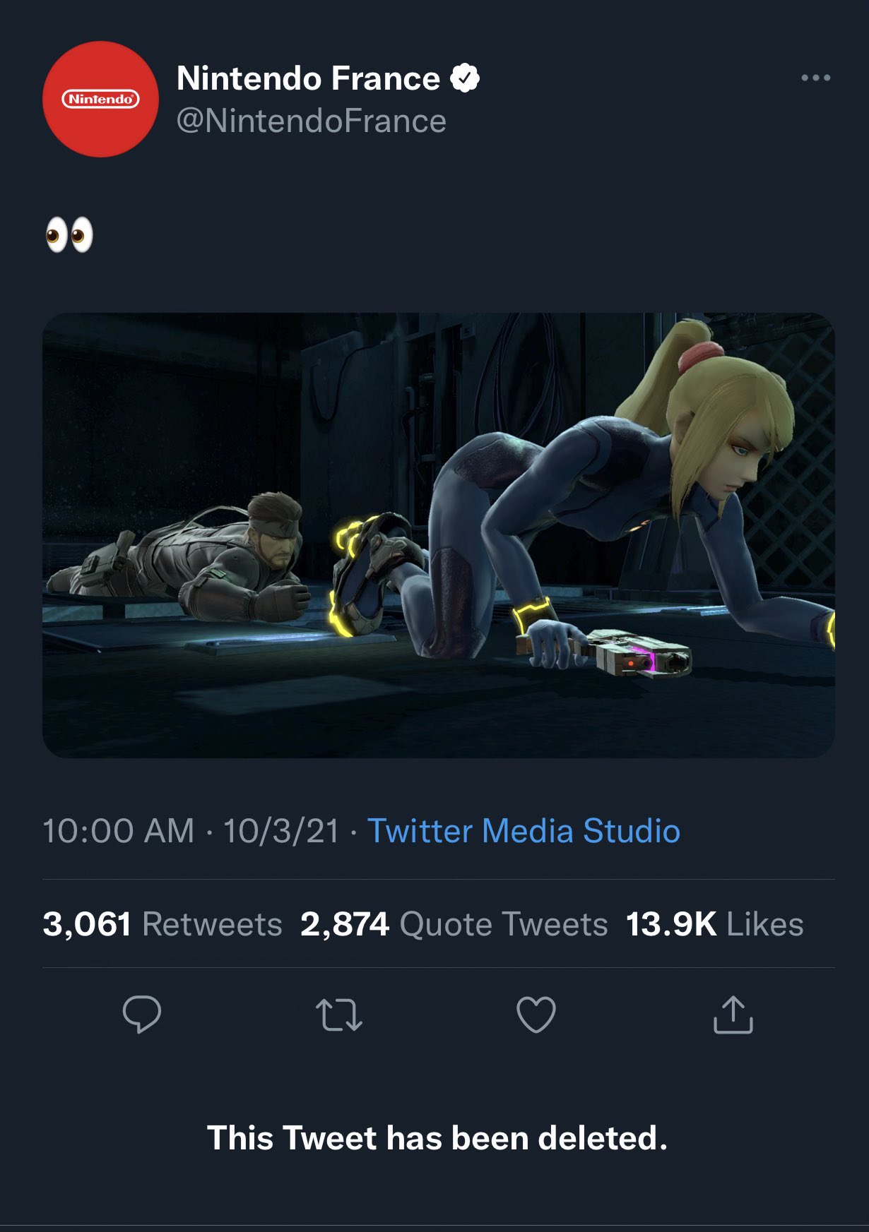 funny gaming memes  - screenshot - ... Nintendo Nintendo France France 09 10321 Twitter Media Studio 3,061 2,874 Quote Tweets & 22 This Tweet has been deleted.