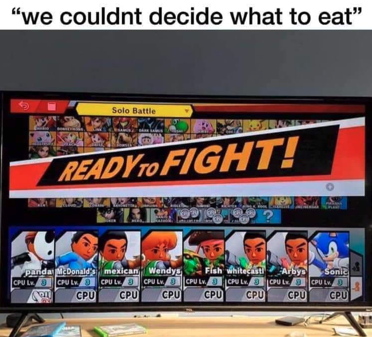 funny gaming memes  - super smash bros decide what to eat -
