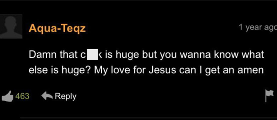 darkness - AquaTeqz 1 year ago Damn that ck is huge but you wanna know what else is huge? My love for Jesus can I get an amen 463