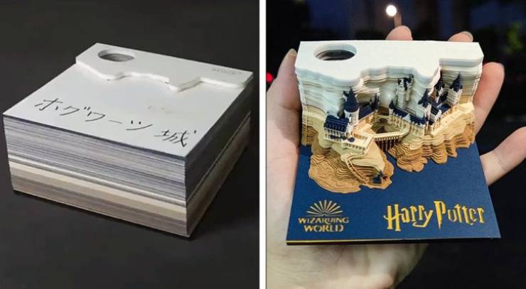 "This memo pad transforms into Hogwarts Castle."