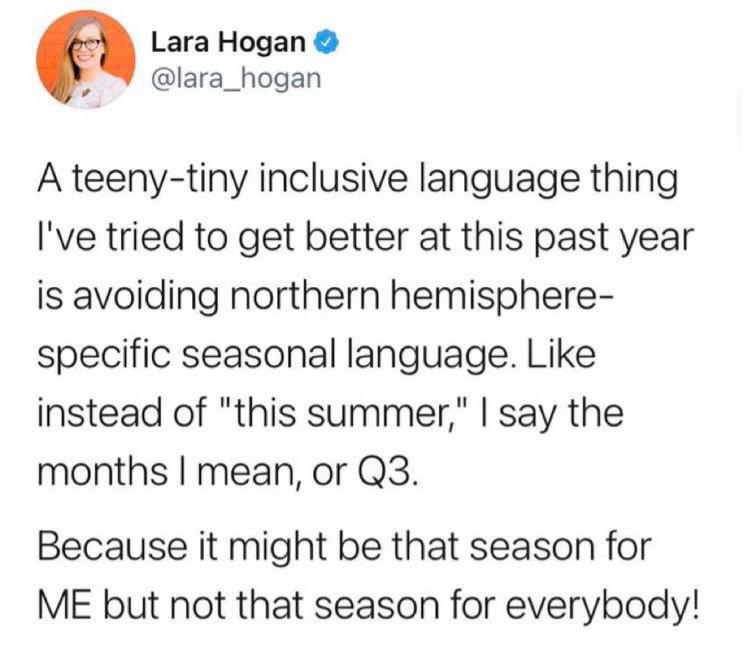 cringeworthy pics - qasem soleimani twitter - Lara Hogan A teenytiny inclusive language thing I've tried to get better at this past year is avoiding northern hemisphere specific seasonal language. instead of "this summer," I say the months I mean, or Q3. 