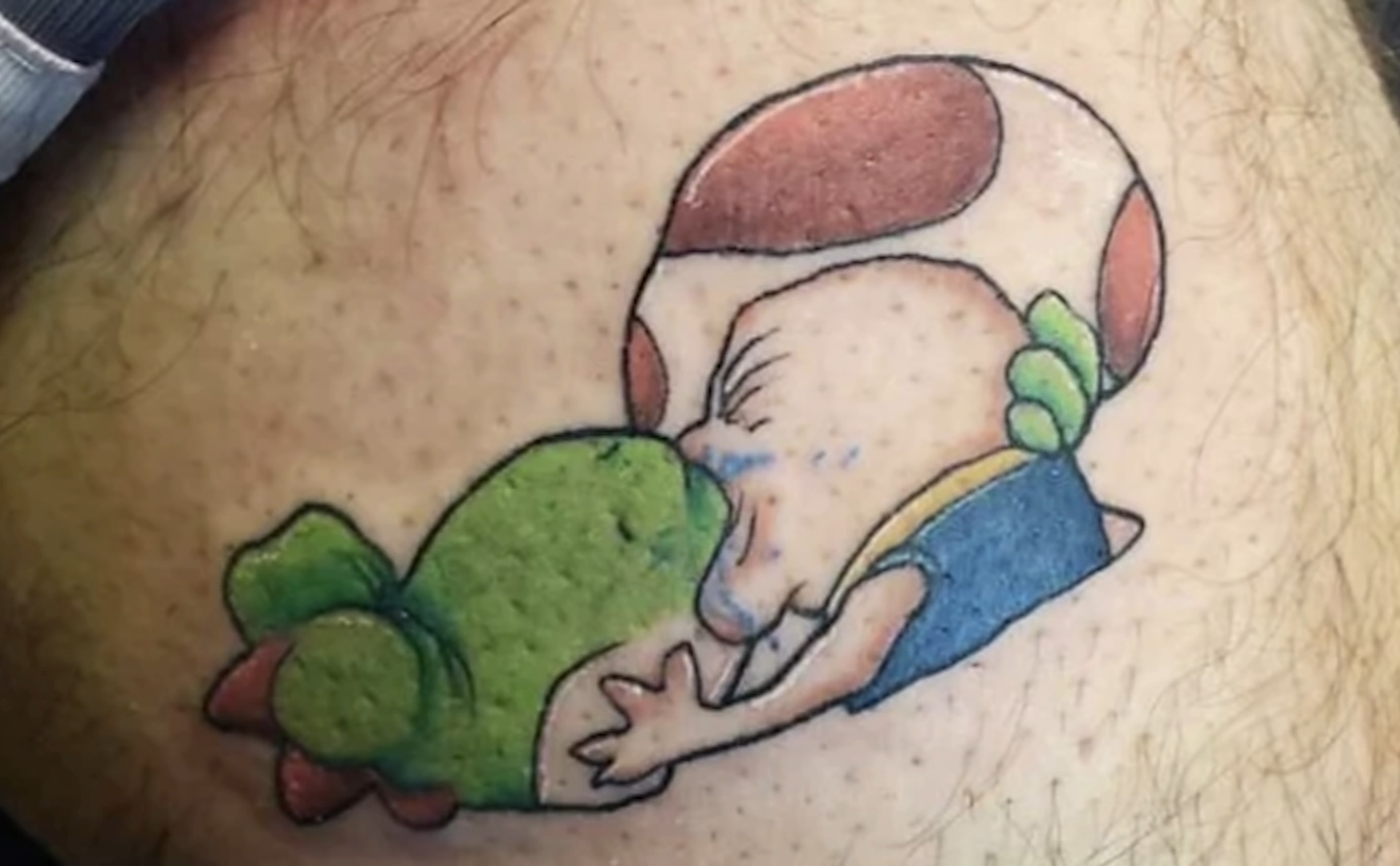 cringeworthy pics - toad and yoshi kissing tattoo