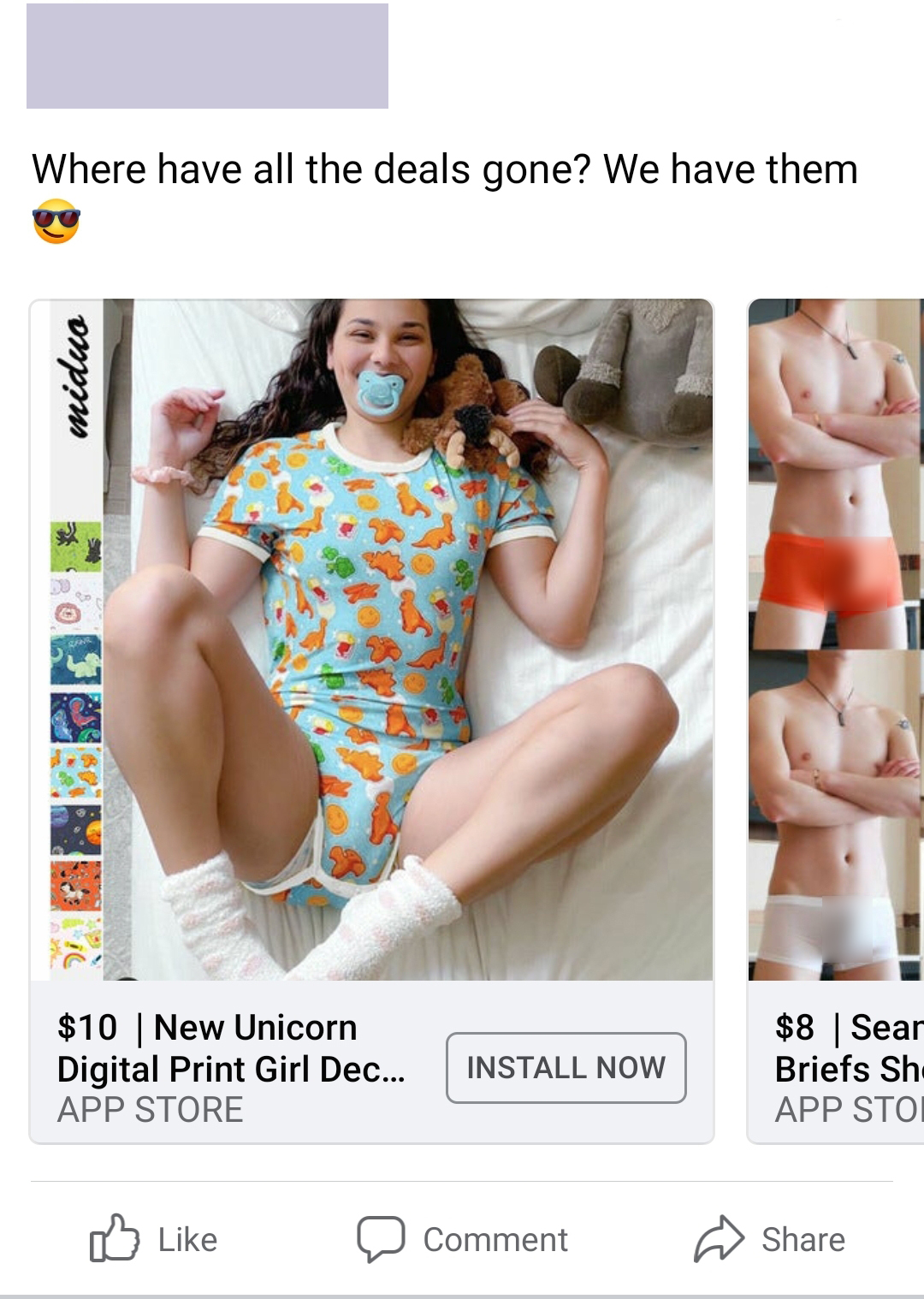 cringeworthy pics - shoulder - Where have all the deals gone? We have them midus $10 New Unicorn Digital Print Girl Dec... App Store Install Now $8 | Sear Briefs Sh App Sto Comment
