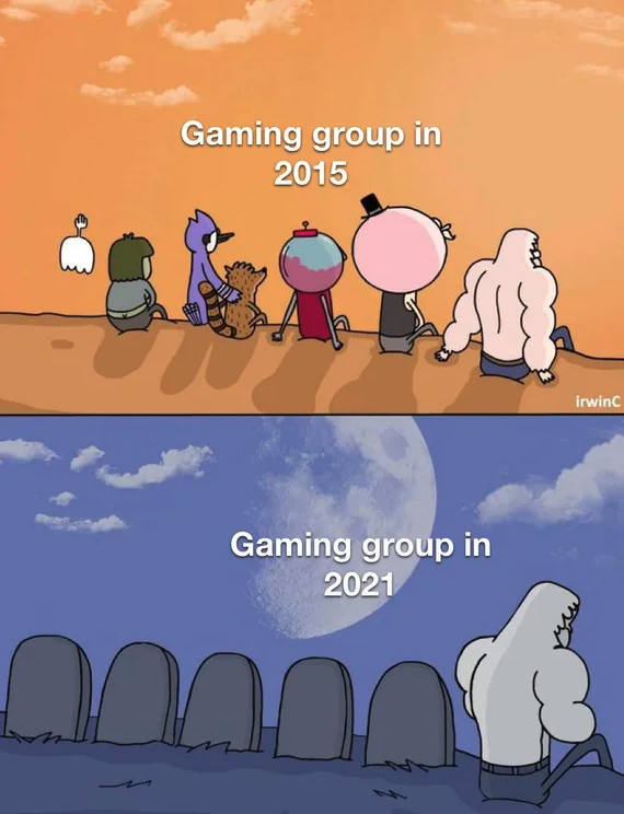 funny gaming memes - regular show sad - Gaming group in 2015 Irwin Gaming group in 2021 nnnn m