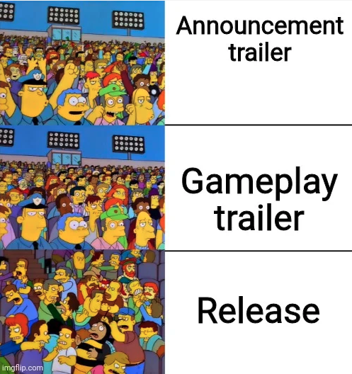 funny gaming memes  - cartoon - Announcement trailer Gameplay trailer Release imgflip.com