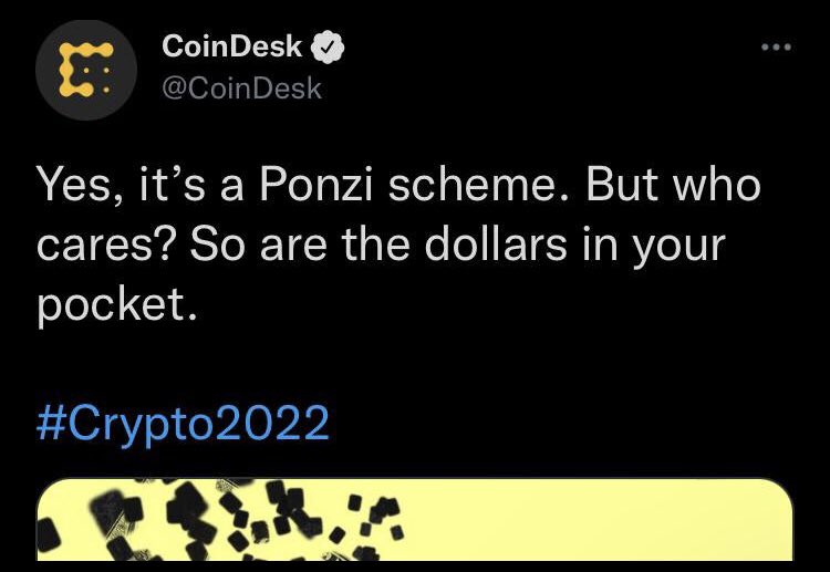 Crypto Bros Posting L's - old mutual - CoinDesk Yes, it's a Ponzi scheme. But who cares? So are the dollars in your pocket. I