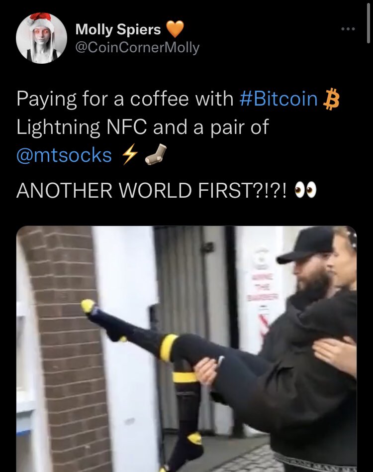 Crypto Bros Posting L's - arm - 12. Molly Spiers Paying for a coffee with B Lightning Nfc and a pair of sa Another World First?!?! 09