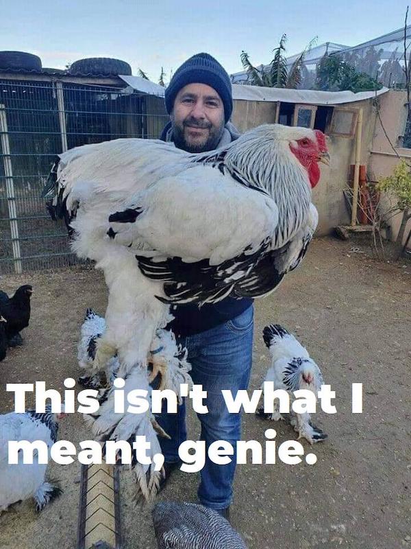 dirty memes - brahma chicken - This isn't what I meant, genie.