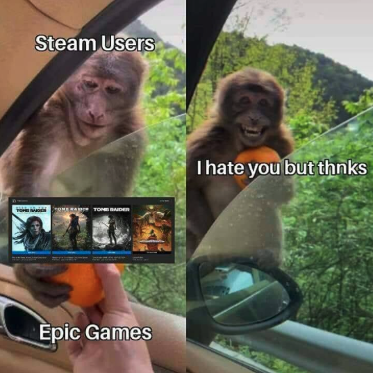 funny gaming memes - scp 397 - Steam Users I hate you but thnks Tome Acr Ton Bader Epic Games
