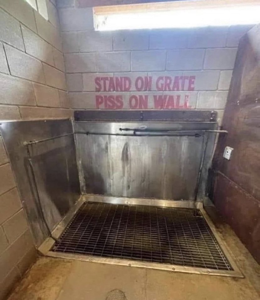 threatening bathrooms - zelicks mens bathroom - Stand On Grate Piss Onlvzale