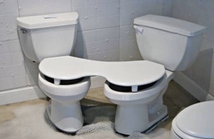 threatening bathrooms - twin toilets