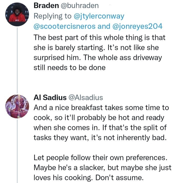 Husband Roasts For Snow Shoveling Tweet - point - Braden and The best part of this whole thing is that she is barely starting. It's not she surprised him. The whole ass driveway still needs to be done Al Sadius And a nice breakfast takes some time to a co