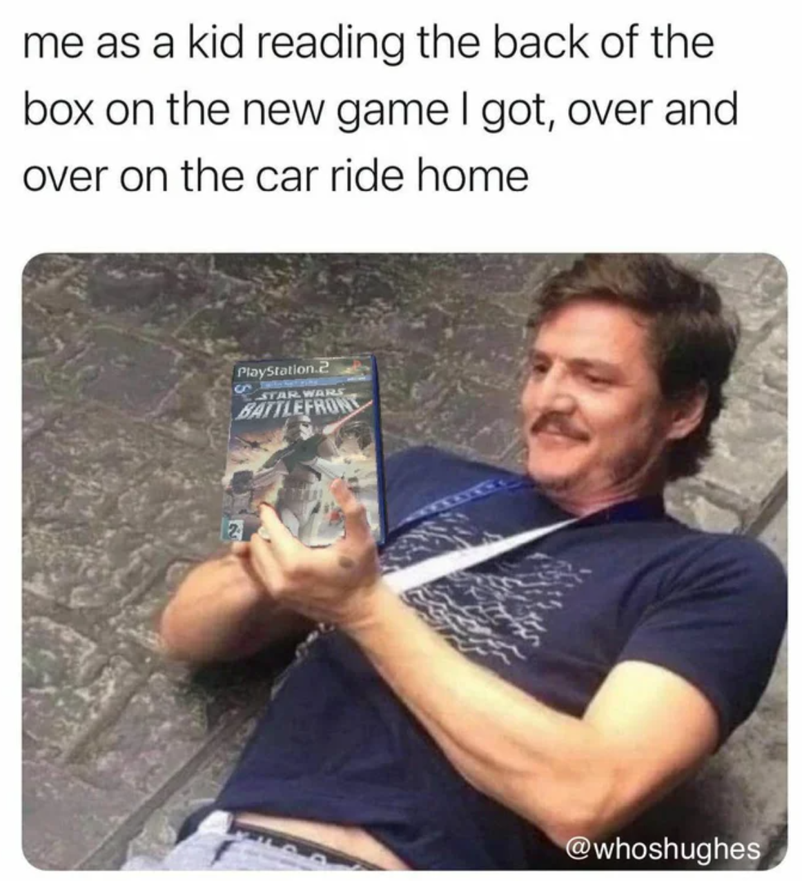 funny gaming memes  - digibyte memes - me as a kid reading the back of the box on the new game I got, over and over on the car ride home PlayStation Tam Battlefrons