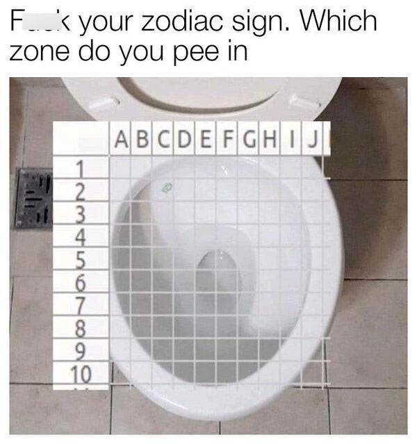 hilarious pics of oh shit moments - part of the the toilet do you think kendrick lamar urinates on - Fuck your zodiac sign. Which zone do you pee in Abcdefghiji 1 2 3 4 5 6 7 oncola 9 10