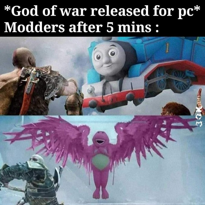 funny gaming memes - god of war mods meme - God of war released for pc Modders after 5 mins