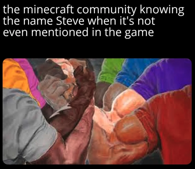 funny gaming memes - arm - the minecraft community knowing the name Steve when it's not even mentioned in the game