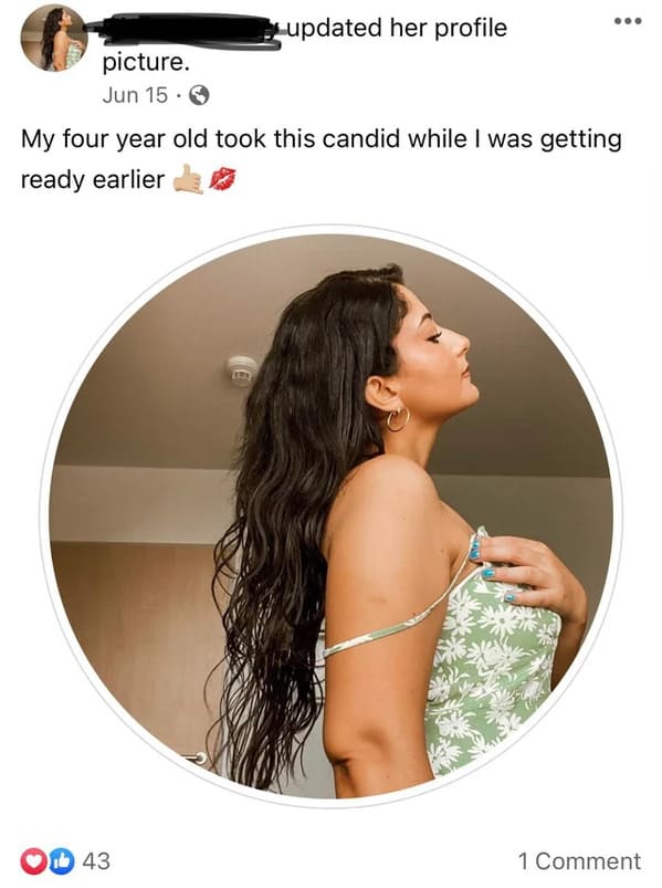 people lying on the internet -black hair - updated her profile picture. Jun 15. My four year old took this candid while I was getting ready earlier b 43 1 Comment