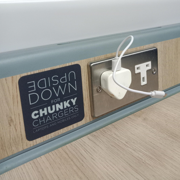 “These upside-down charger sockets on a train table that prevent cable damage!”