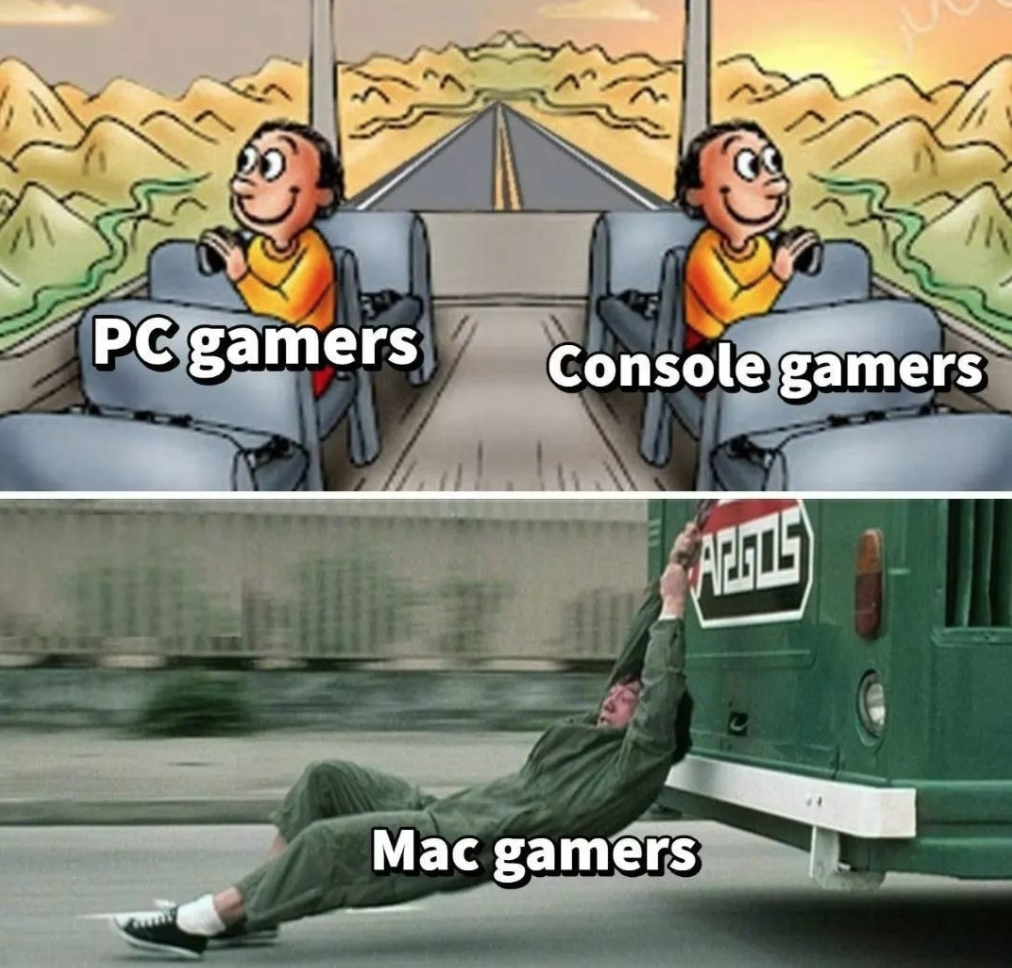 funny gaming memes - bus meme both happy - Pc gamers Console gamers Alzl Mac gamers