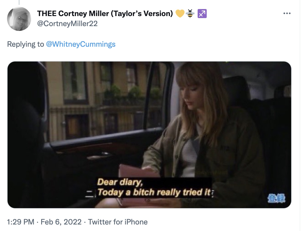 a comedian's job tweets - video - ... Thee Cortney Miller Taylor's Version Miller22 Dear diary, Today a bitch really tried it Twitter for iPhone