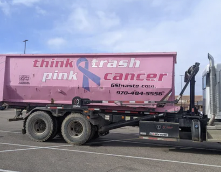 poorly designed signstrailer truck - think pink Erash cancer 65lwaste con 9704845556