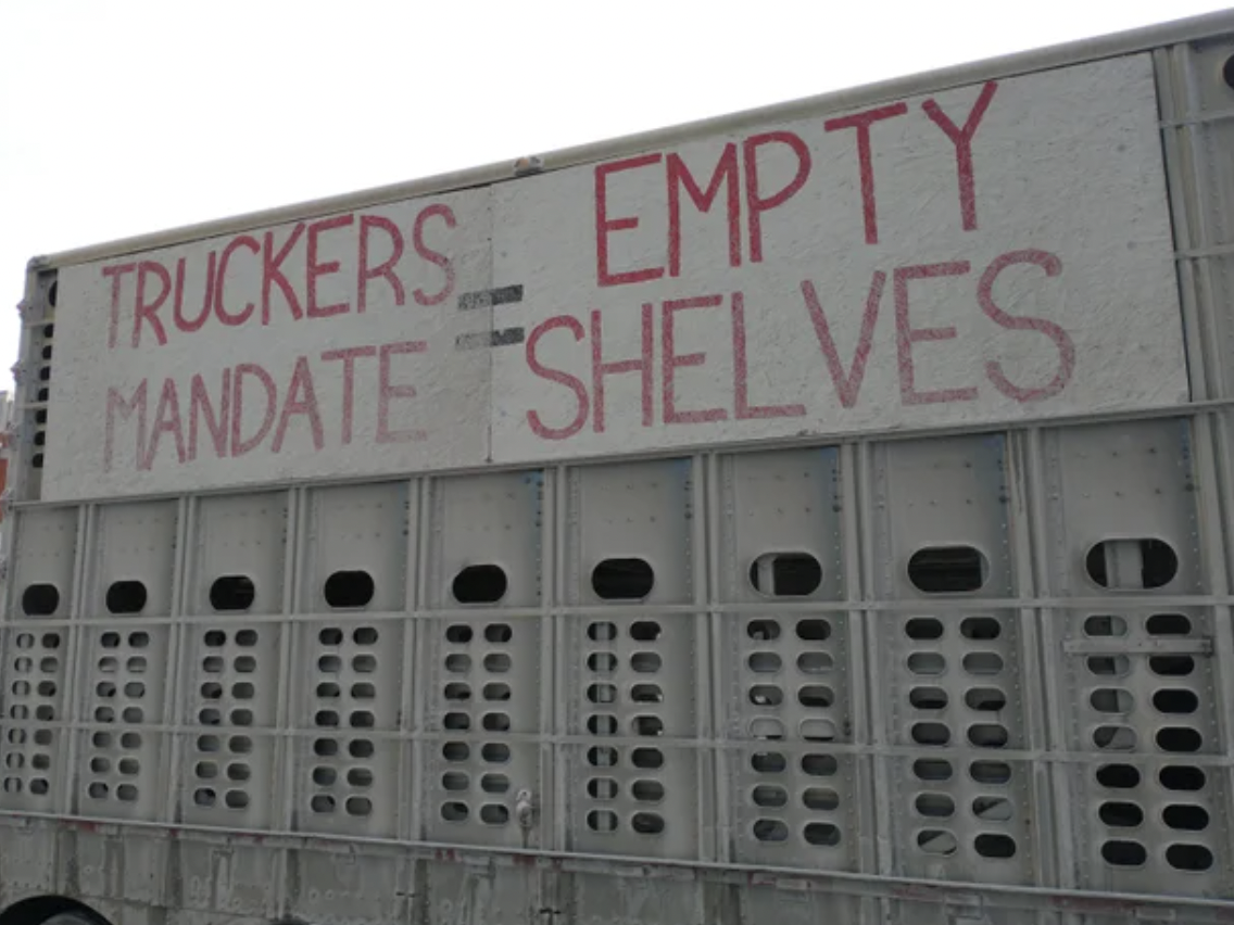 poorly designed signsfacade - Truckers. Empty Mandate Shelves coedo Do
