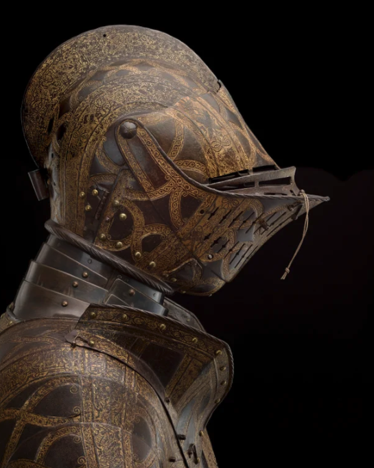 artifacts from history  - The blued and gilt helm of Sir Christopher Hatton, designed to be bulletproof by Jacob Halder, Greenwich, England, 1585. Housed at Windsor Castle by the Royal Collection Trust.