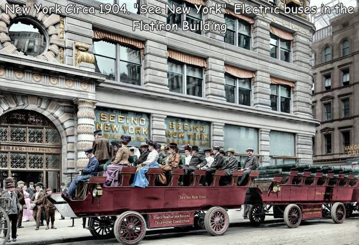 random pics - new york 1904 photographs - New York Circa 1904. "See New York". Electric buses in the Flatiron Building O||0||00|| Seeing New York Seeire New York Na 3 Vangi Oru "Seeing New York Startseite Udine Telephone Connection
