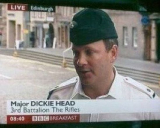 unfortunate names - Live Edinburgh He Major Dickie Head 3rd Battalion The Rifles Dog Breakfast