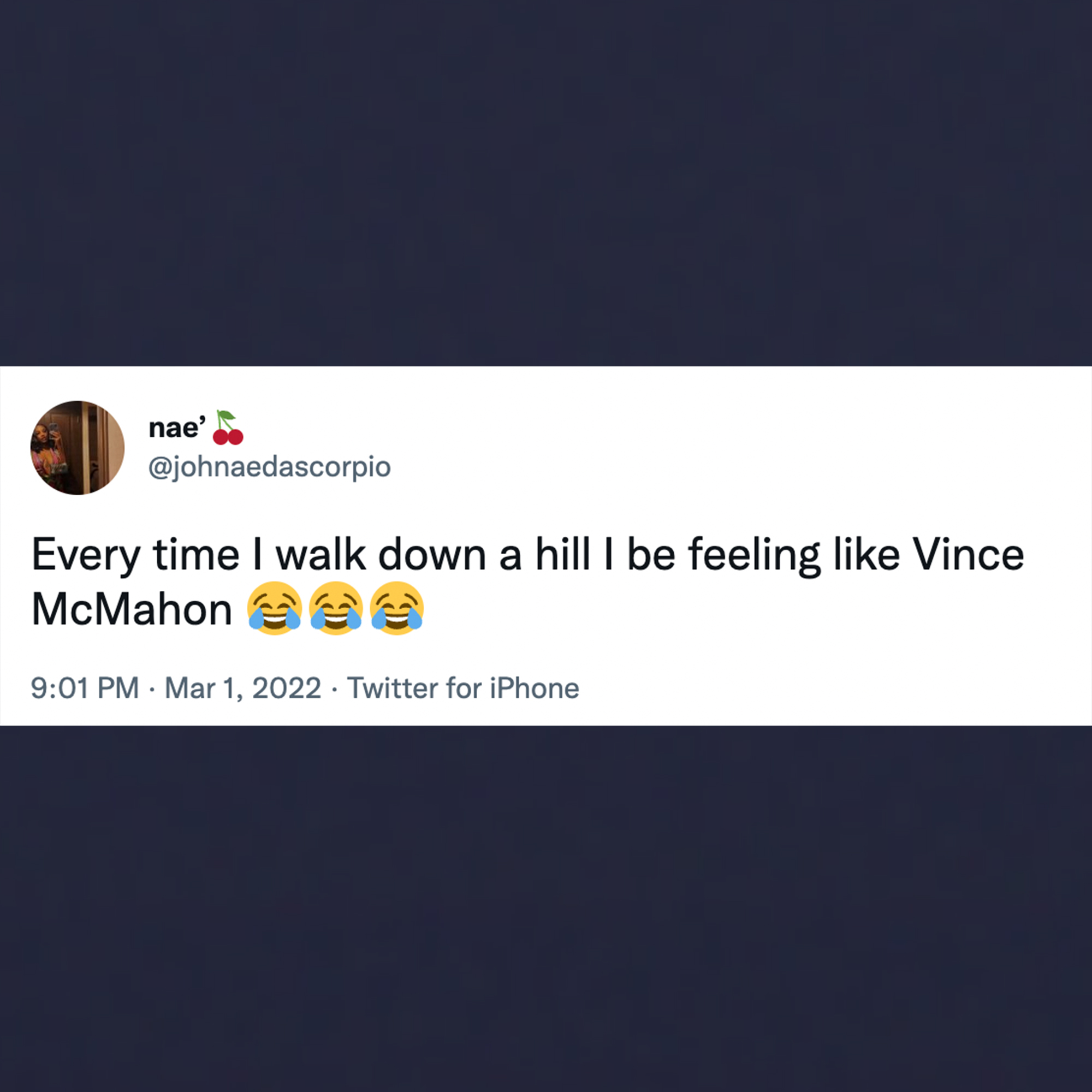 funny tweets - website - nae Every time I walk down a hill I be feeling Vince McMahon . Twitter for iPhone