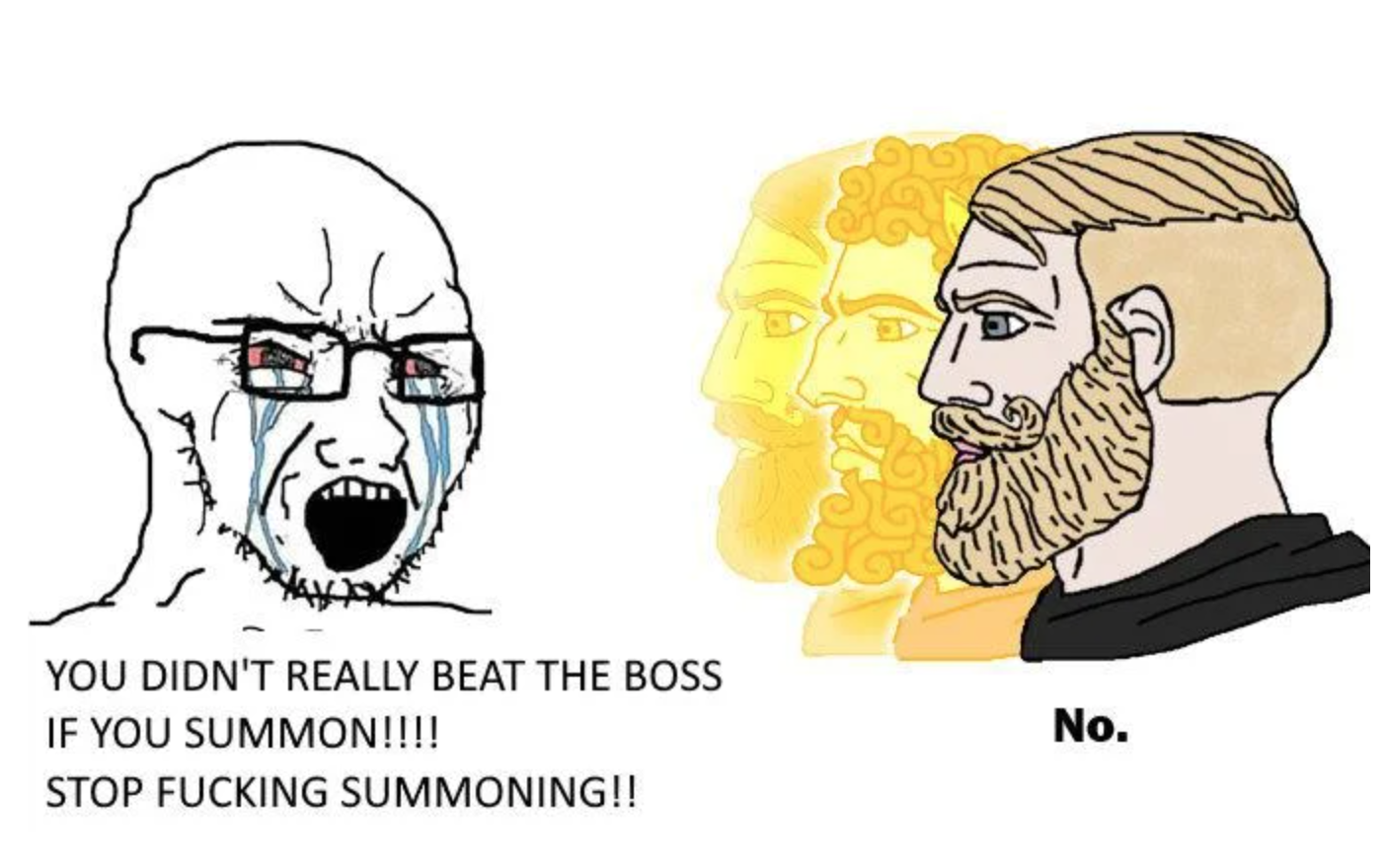 elden ring memes - mald cope and shiver - You Didn'T Really Beat The Boss If You Summon!!!! Stop Fucking Summoning!! No.