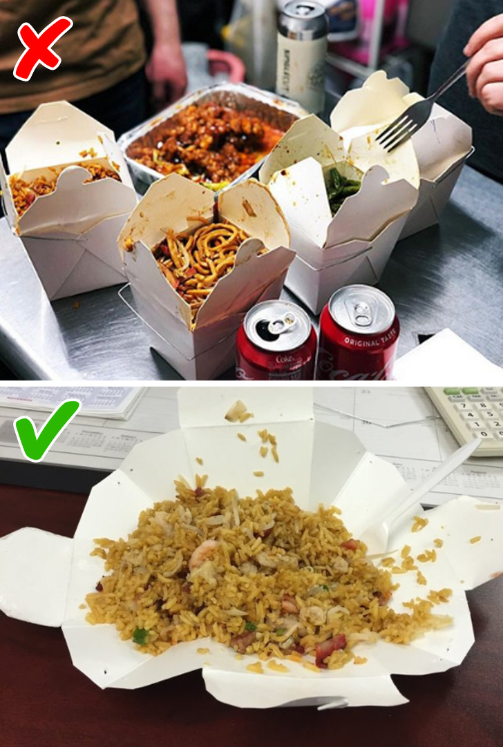 Chinese takeout containers can be unfolded into a plate.