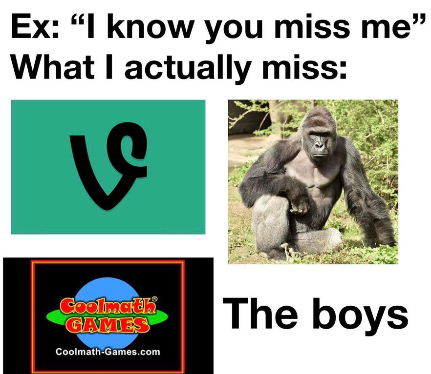 monday morning randomness - you can only keep three meme - Ex "I know you miss me" What I actually miss Coolmates Games The boys CoolmathGames.com