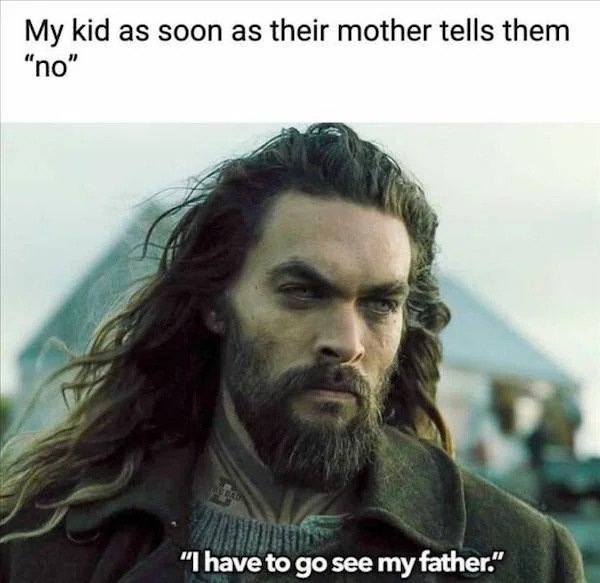 relatable memes - My kid as soon as their mother tells them "no" "I have to go see my father."