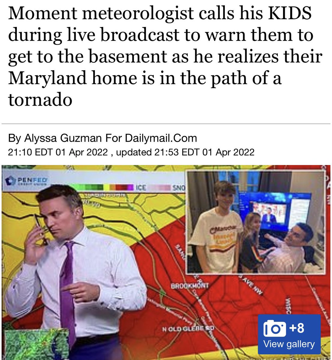dudes posting wins - quotes - Moment meteorologist calls his Kids during live broadcast to warn them to get to the basement as he realizes their Maryland home is in the path of a tornado By Alyssa Guzman For Dailymail.Com Edt , updated Edt Penfio Lice Sno