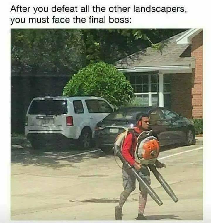 awesome randoms and funny memes - final boss meme - After you defeat all the other landscapers, you must face the final boss