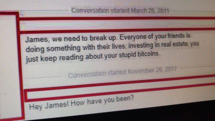 Women Posting Their L's - material - Conversation started James, we need to break up. Everyone of your friends is doing something with their lives, investing in real estate, you just keep reading about your stupid bitcoins Conversation started Hey James! 