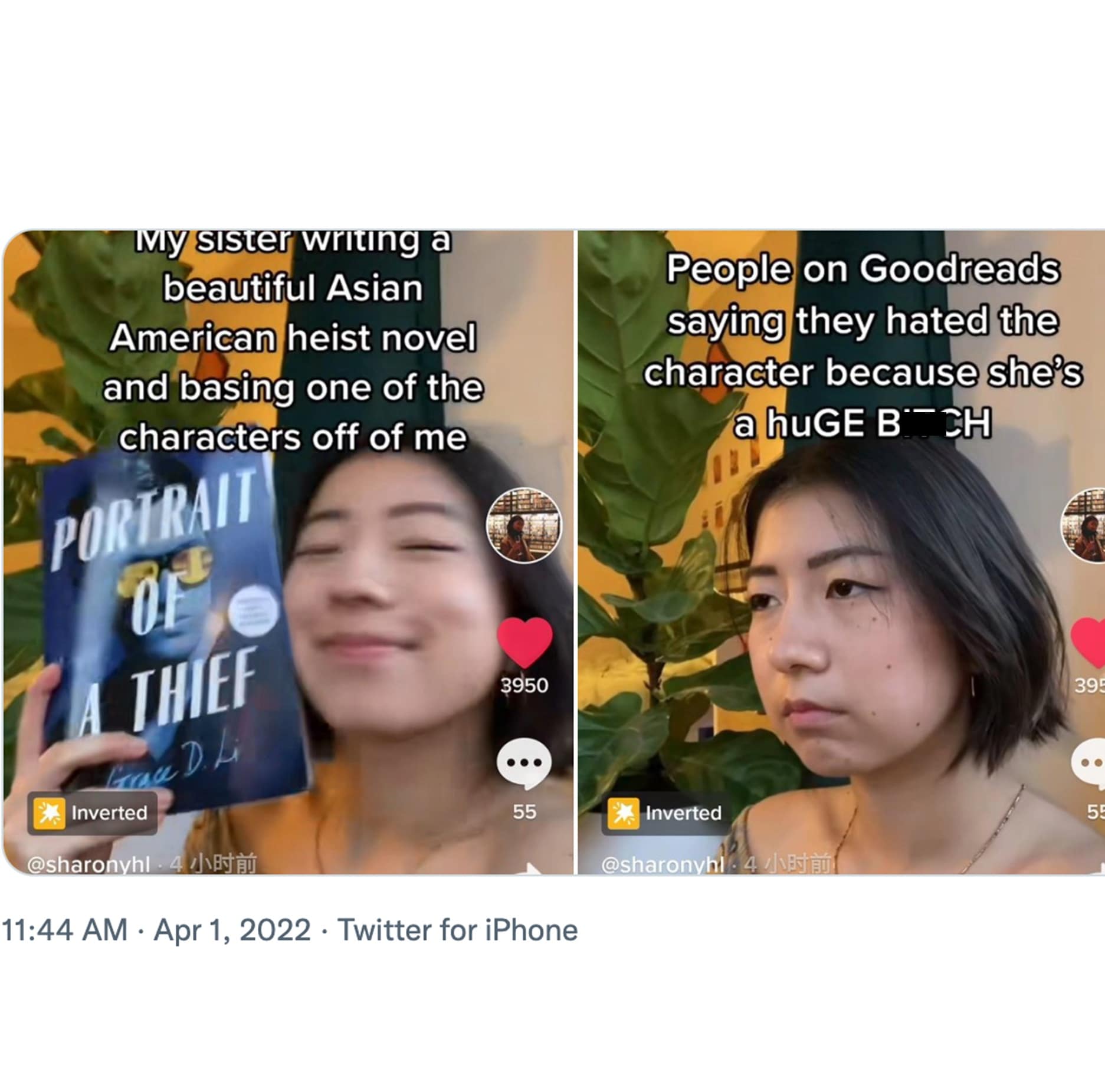 Women Posting Their L's - hair coloring - My sister writing a beautiful Asian American heist novel and basing one of the characters off of me People on Goodreads saying they hated the character because she's a huGE BCh Portrait Of 3950 395 A Thief Grace D