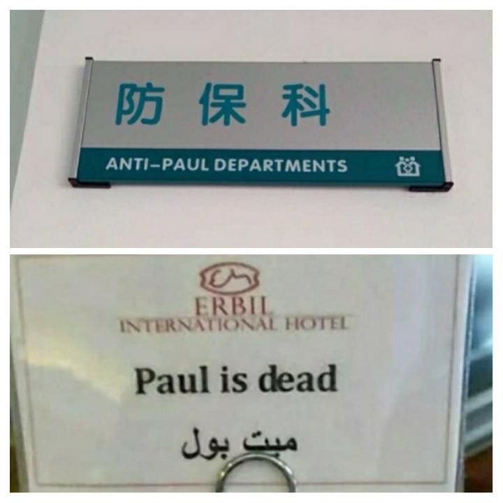 unlucky - singled out - funny translation fails - Posts Y AntiPaul Departments Erbil International Hotel Paul is dead