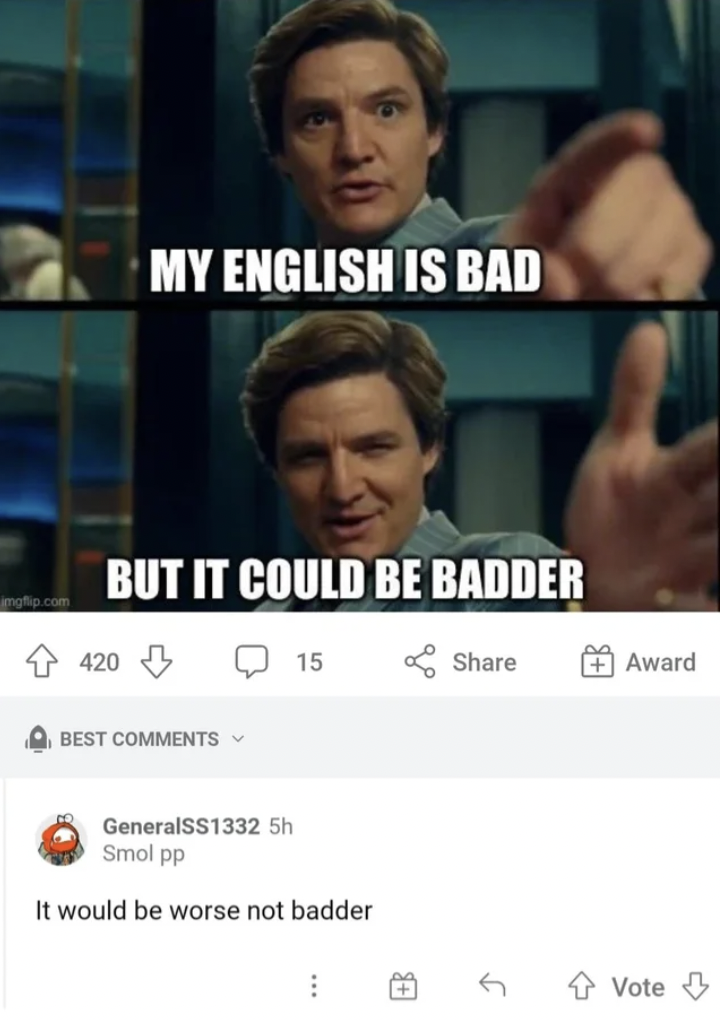 People who didn't get the joke - My English Is Bad But It Could Be Badder