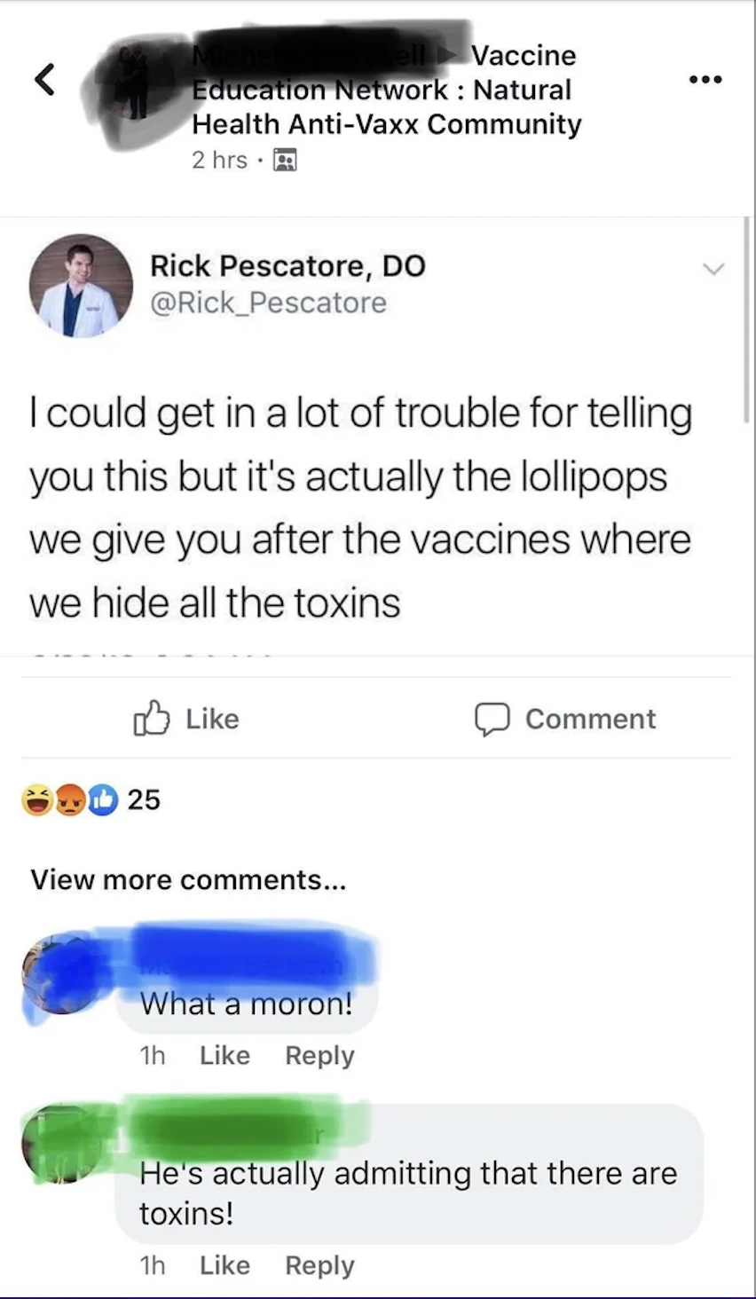 People who didn't get the joke - Vaccine Education Network Natural Health AntiVaxx Community 2 hrs.