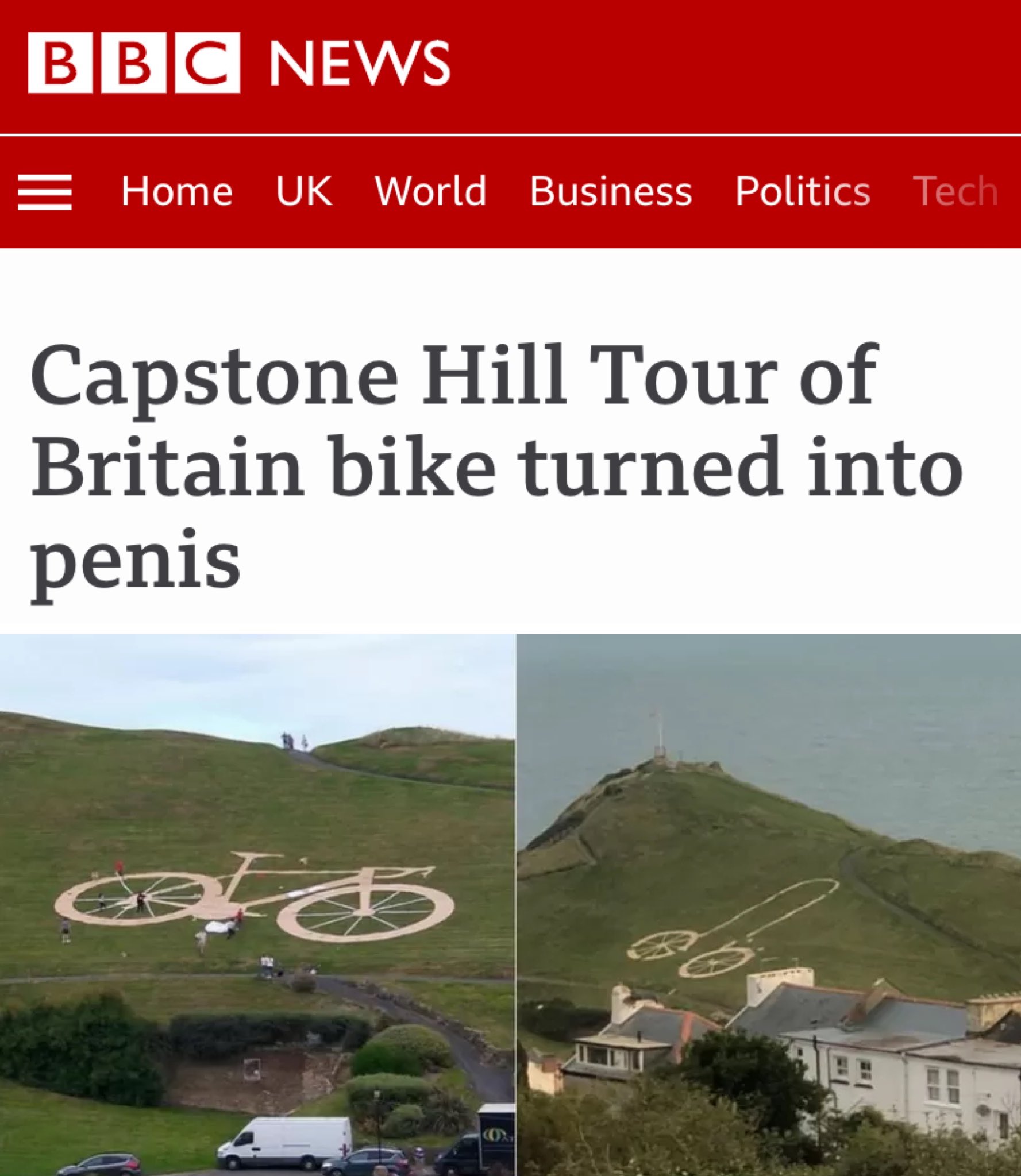 British Stereotypes - bbc news - Bbc News Home Uk World Business Politics Tech Capstone Hill Tour of Britain bike turned into penis BI6 os