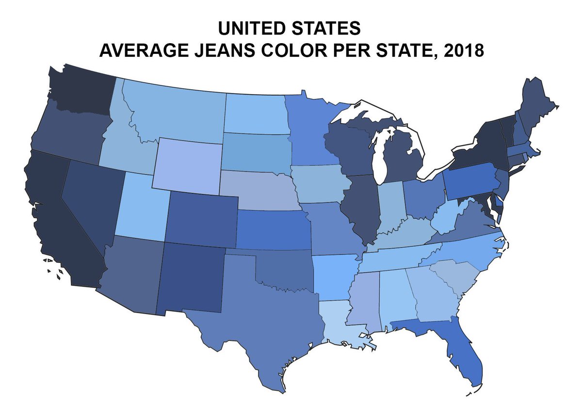 Terrible Maps - average jean color per state - United States Average Jeans Color Per State, 2018