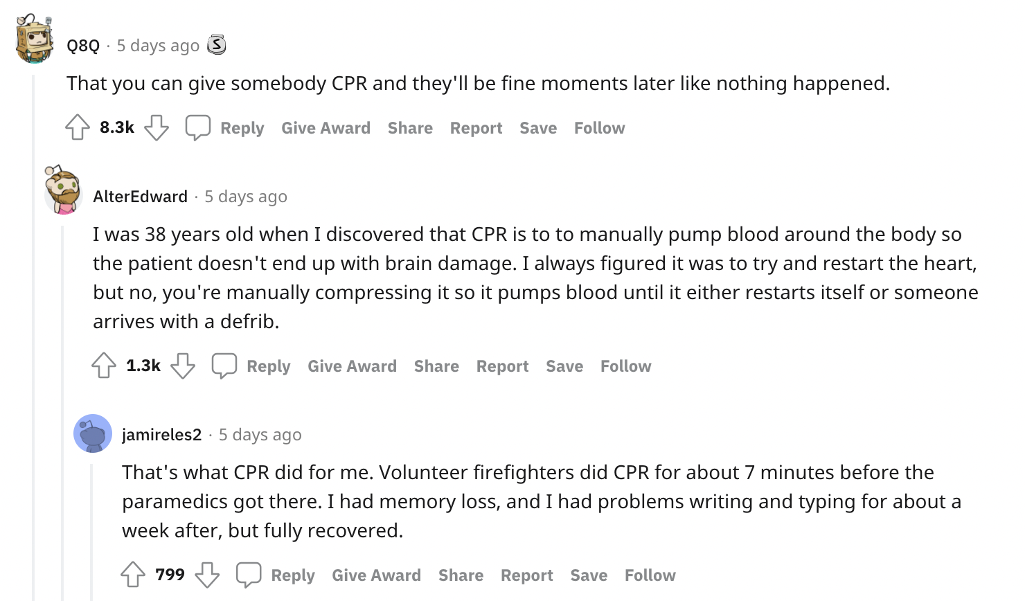 Survival Myths - That you can give somebody Cpr and they'll be fine moments later nothing happened. Give Award Report Save