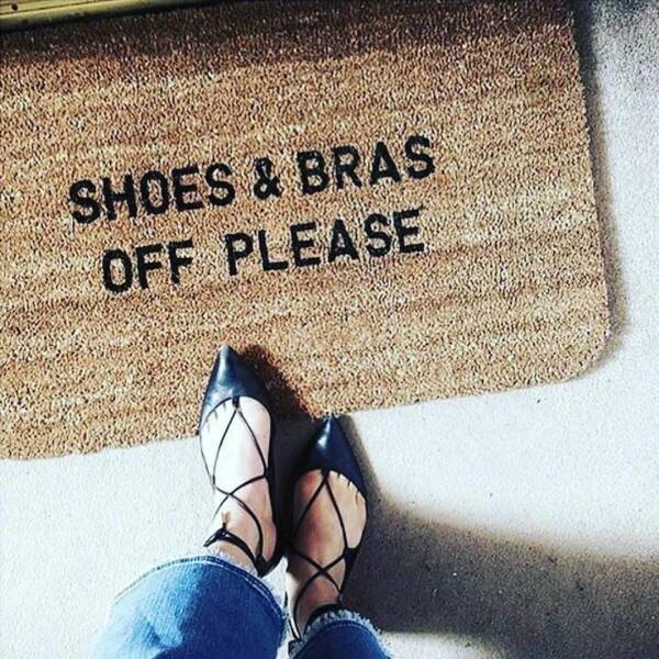 funny pics - Doormat - Shoes & Bras Off Please
