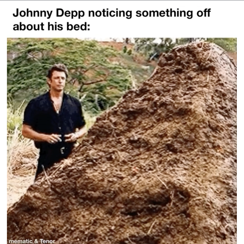 Johnny Depp Memes - jurassic park that's one big pile - Johnny Depp noticing something off about his bed mematic & Tenor &
