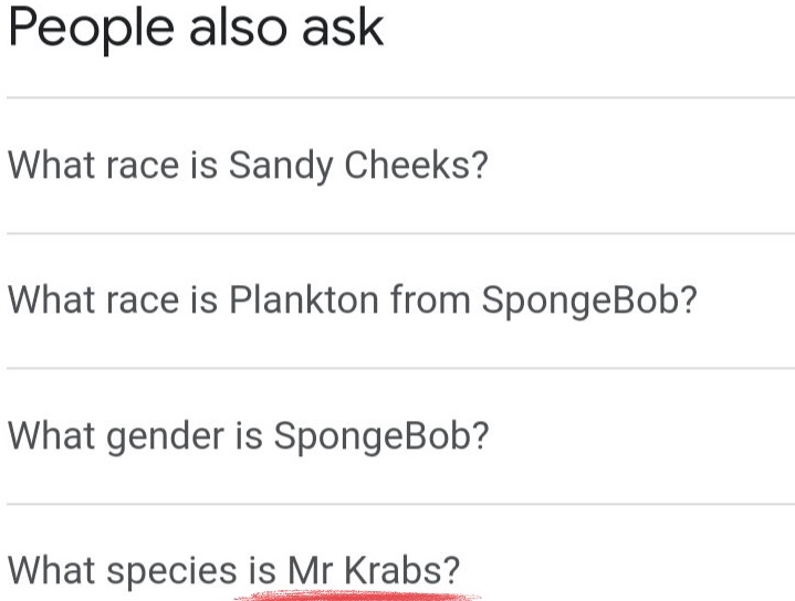 Painful Pictures - document - People also ask What race is Sandy Cheeks? What race is Plankton from SpongeBob? What gender is SpongeBob? What species is Mr Krabs?