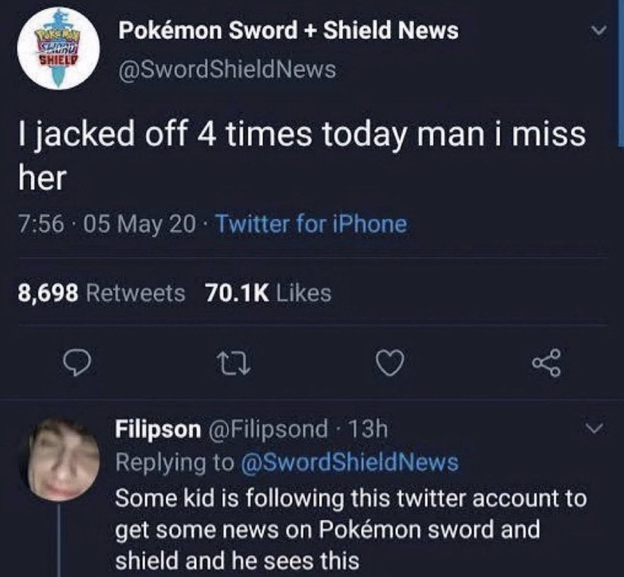 Painful Pictures - andrew landon - Pokmon Sword Shield News Ruke May Shield Shield News I jacked off 4 times today man i miss. her . 05 May 20 Twitter for iPhone 8,698 27 Filipson 13h Some kid is ing this twitter account to get some news on Pokmon sword a